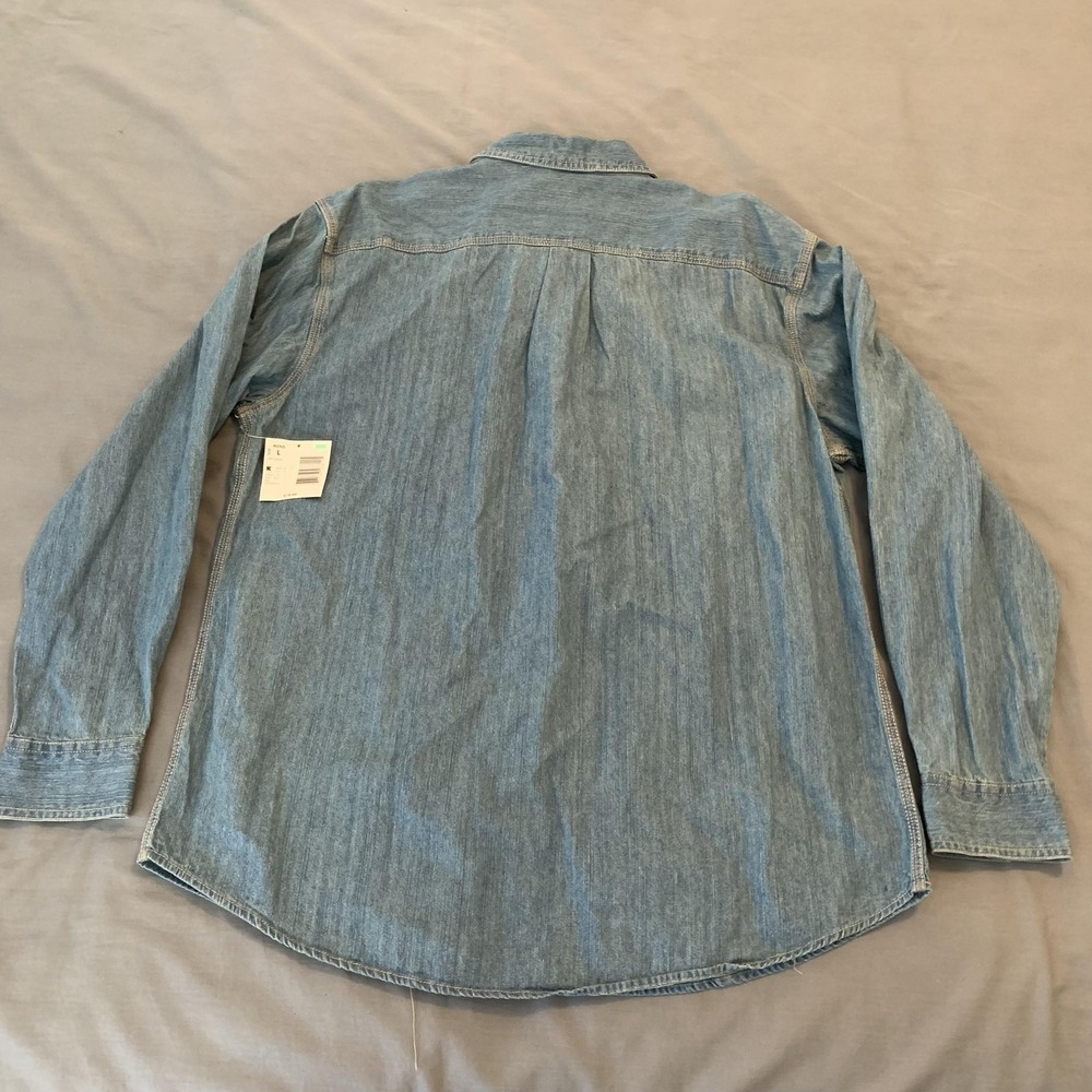 K-Mart Basic Editions Shirt Mens Large Blue Denim Button Front Long Sleeve NWT - Picture 4 of 5